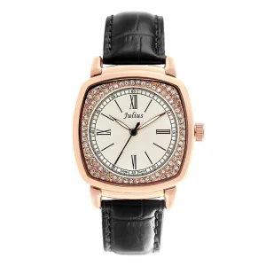 JS Glans Crystal Leather Women Watch