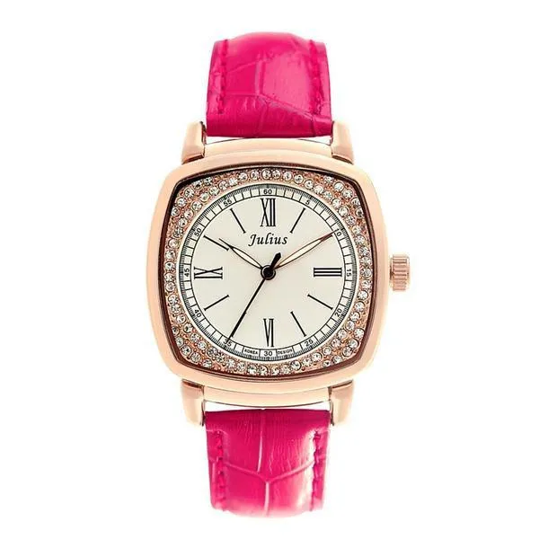 JS Glans Crystal Leather Women Watch