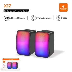 KISONLI X17 SPEAKER GAMING 2.0 RGB LIGHTS WITH VOLUME CONTROL FOR PC OR LAPTOP