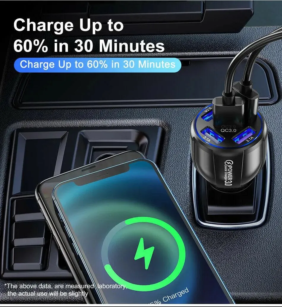 LED Fast Car Charger with USB C Android Cable Combo