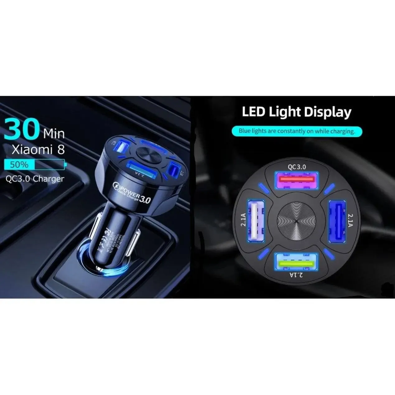 LED Fast Car Charger with USB C Android Cable Combo