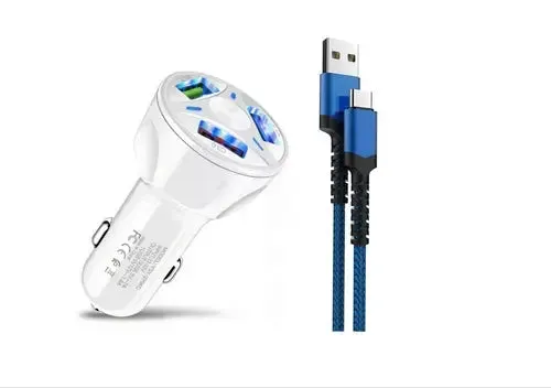 LED Fast Car Charger with USB C Android Cable Combo