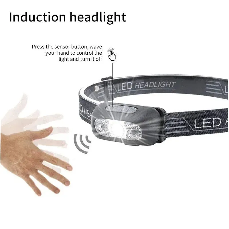 LED Intelligent Charging Induction USB Night Fishing Portable Headwear Strong Light Night Running Small Head Lamp Outdoor Distan