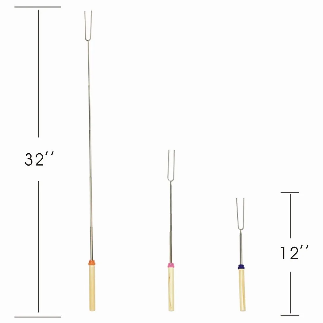 Marshmallow Roasting Sticks, Extendable BBQ Forks (8 Pack) by Buyplus Telescoping Barbecue Stainless Steel Grill Sticks with 10 Bamboo Skewers, Suitable for Fire Pit, Camping, Campfire, Free Bag