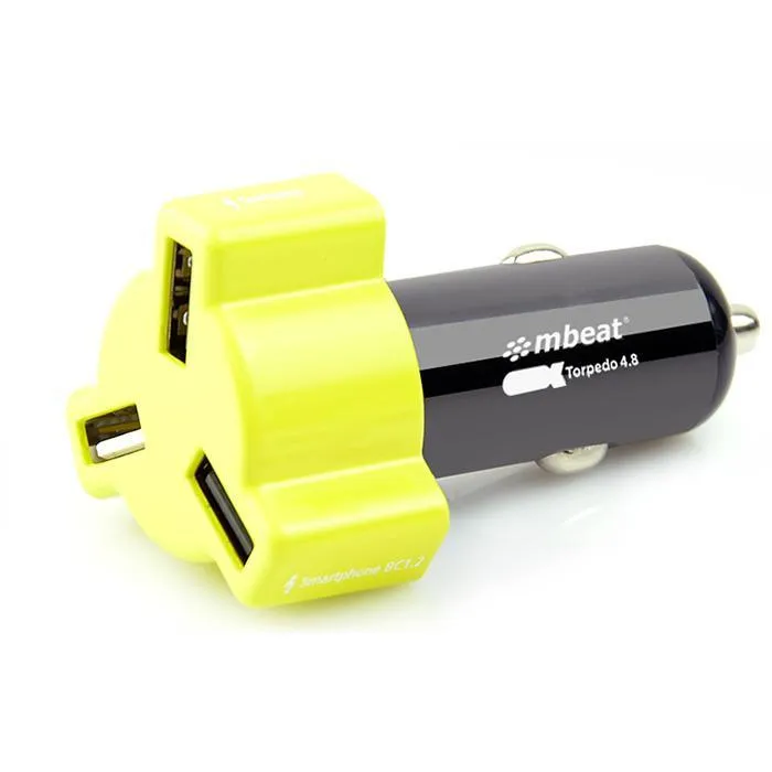 Mbeat Triple Usb Port 4.8A/24W Rapid Car Charger Yellow