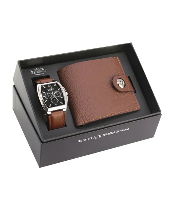 Men's Republic | Watch Set with Leather Wallet - Brown