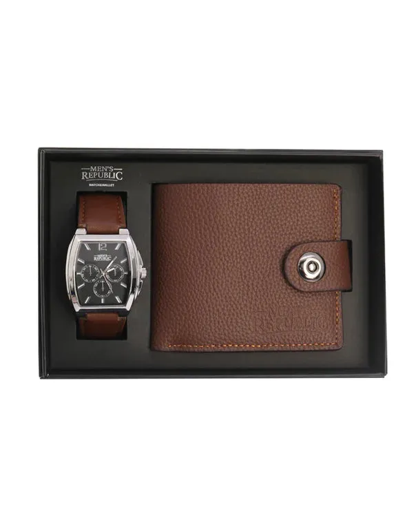 Men's Republic | Watch Set with Leather Wallet - Brown