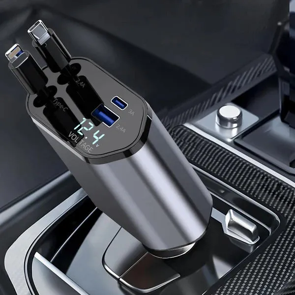 New 2025 Stock, 4 in 1 Retractable Car Fast Mobile Charger Type C Fast samsung charger iphone charger