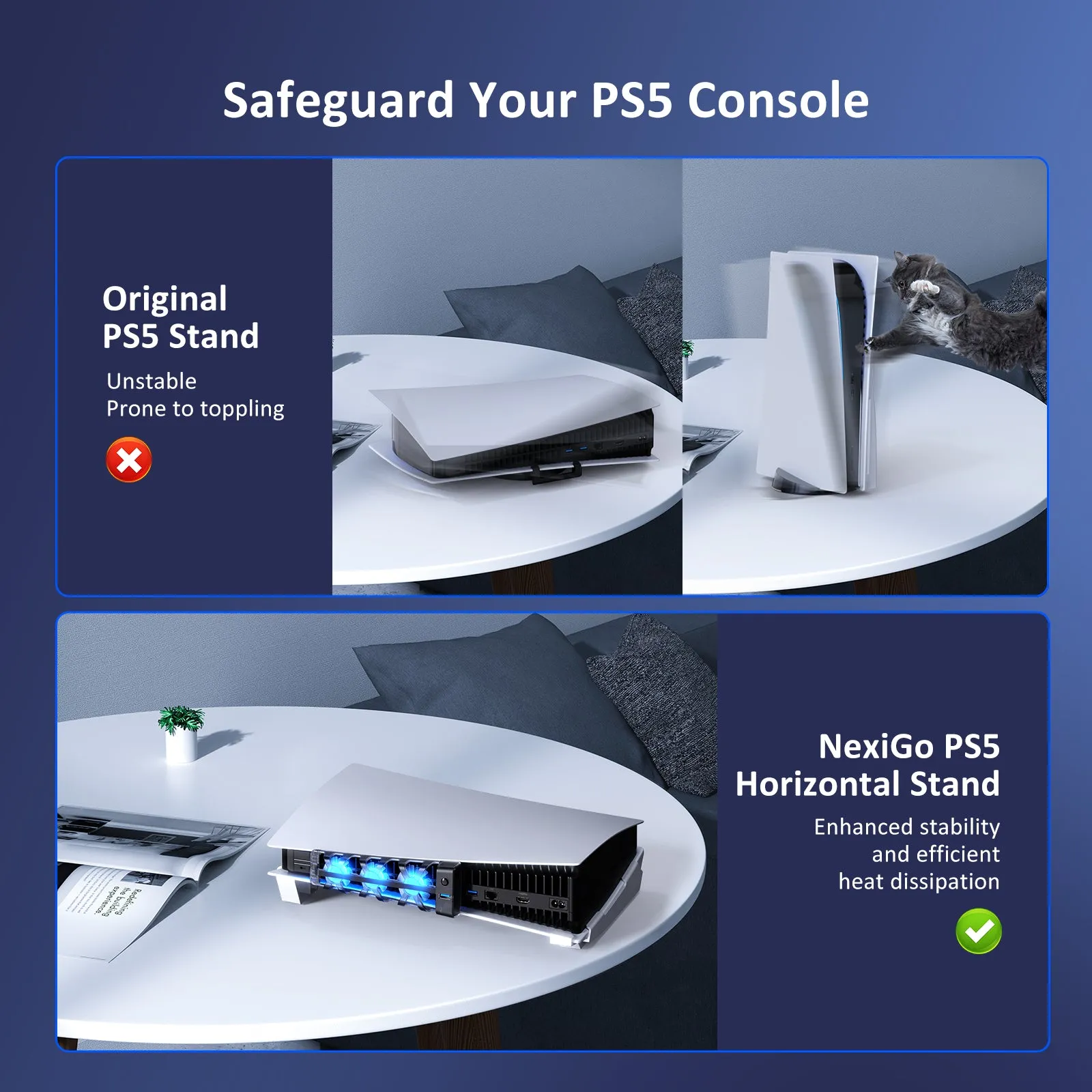 NexiGo PS5/PS5 Slim Horizontal Stand with Cooling Fan