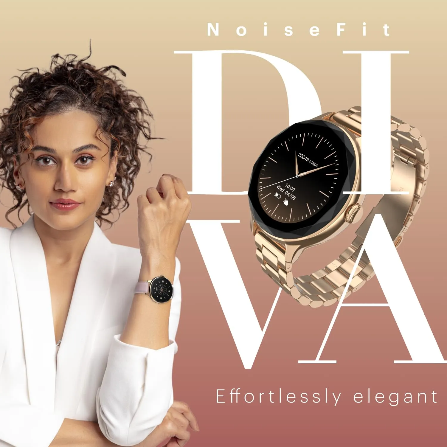 Noise Diva Smartwatch for Women with Diamond Cut Dial, Glossy Metallic Finish, AMOLED Display, New Metal Straps, 100  Watch Faces, Female Cycle Tracker Smart Watch for Women (Metallic Silver)