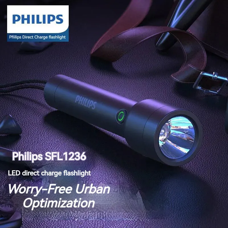 Philips LED Flashlight with USB Charging 18650 Battery 4 Lighting Modes Powerful Flashlight for Self Defense Camping