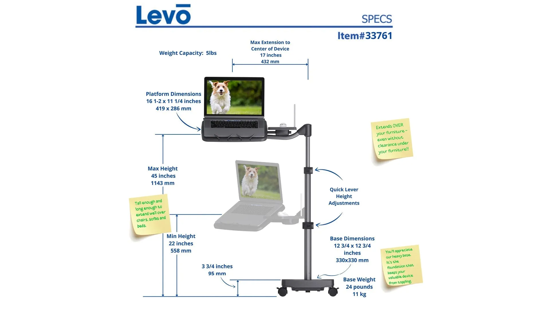 REFURBISHED LEVO G2 Deluxe Rolling Laptop Stand WITH Mouse Tray