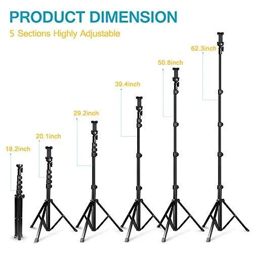 SMAXElite™ Professional 62" Selfie Stick Tripod Phone/GoPro/Camera: Bluetooth Remote, Extendable, Portable, Universal Stand