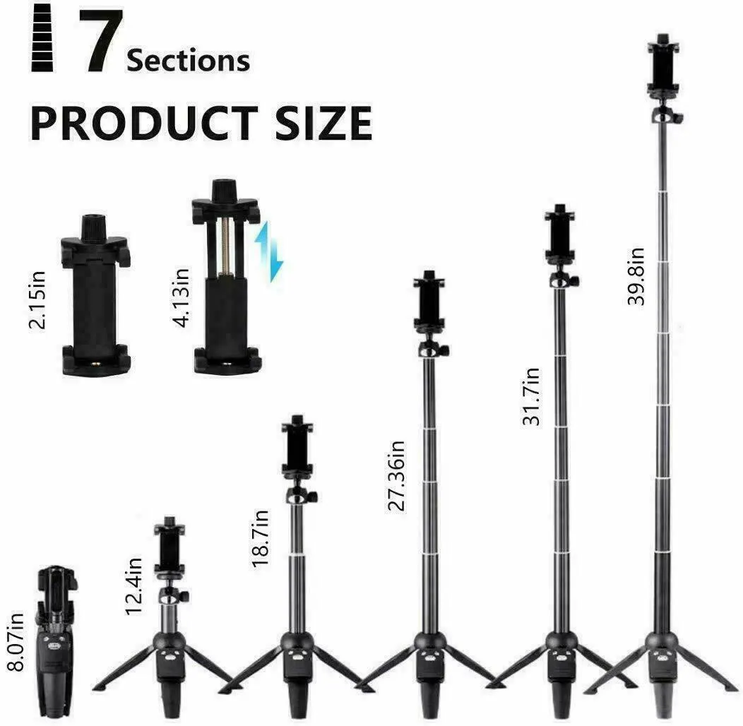 SMAXPlus™ Professional 40" Selfie Stick Tripod Phone/GoPro/Camera: Bluetooth Remote, Extendable, Foldable Mini Stand