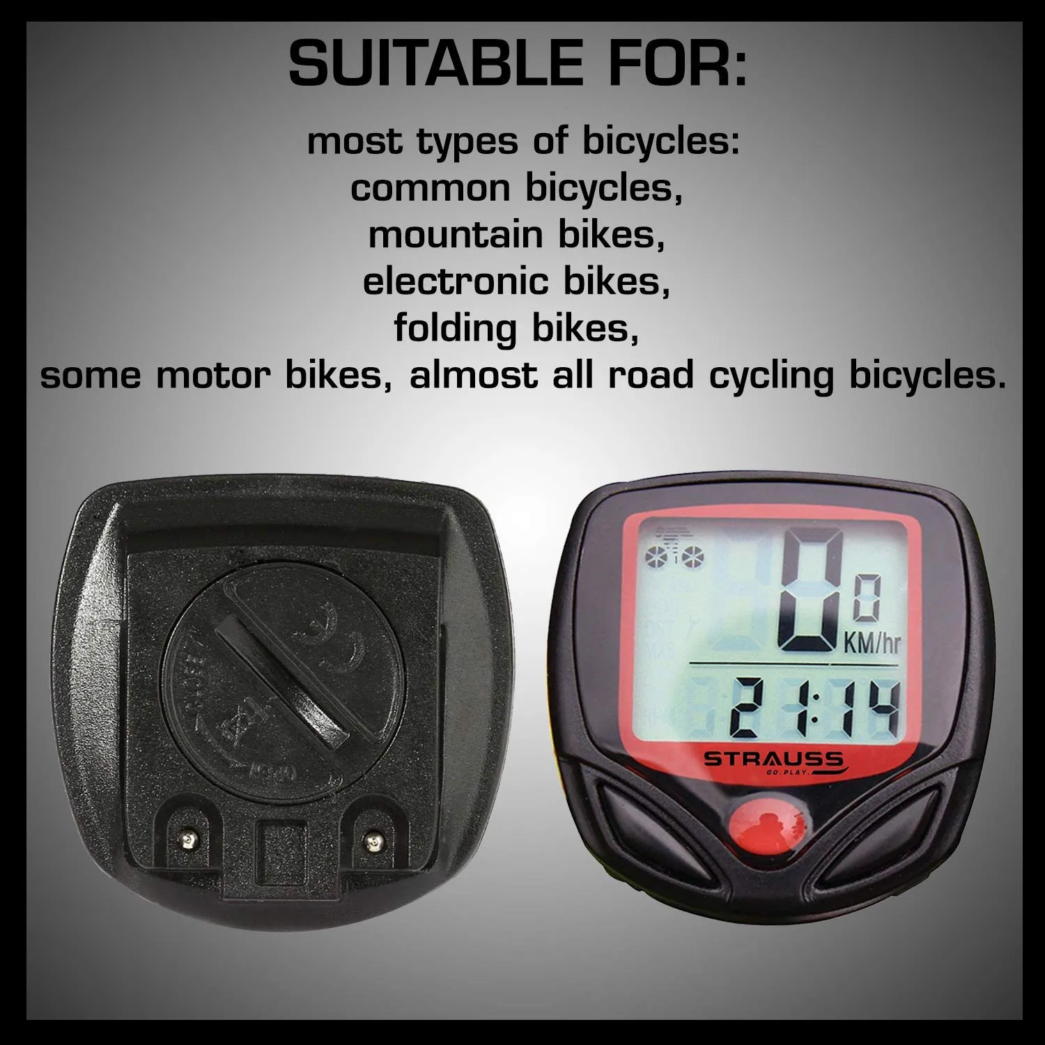 STRAUSS Bicycle Bottle Holder and Bicycle Speedometer, (Black/Red)