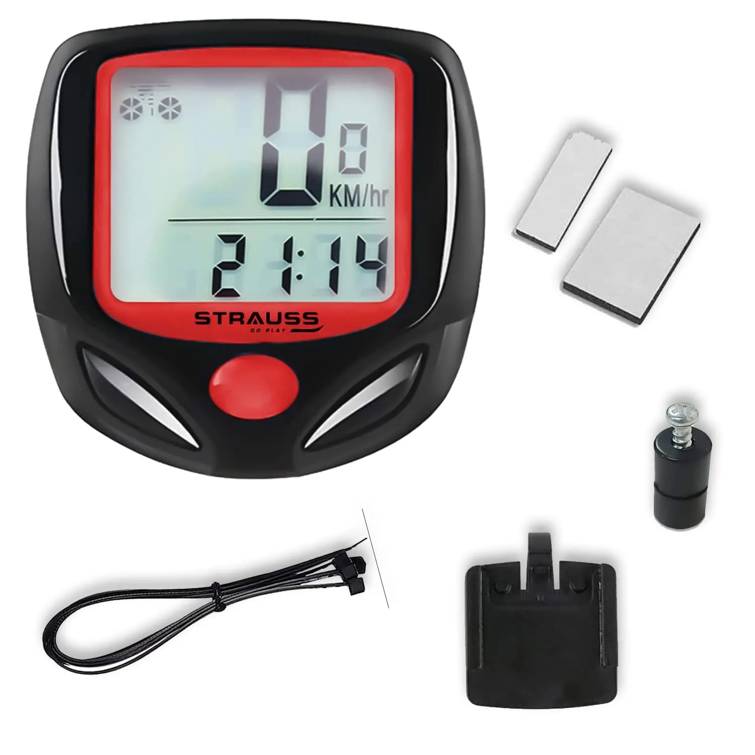 Strauss Bicycle Speedometer, (Black/Red) Pack of 2