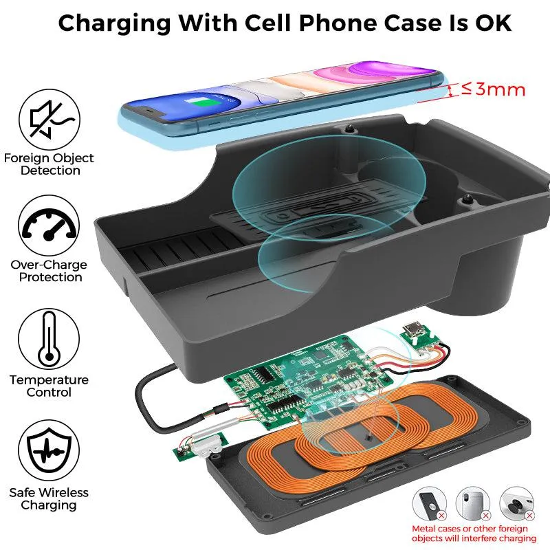 TAPTES T-Box Wireless Phone Charging Organizer with Cup Holder for Tesla Model S X