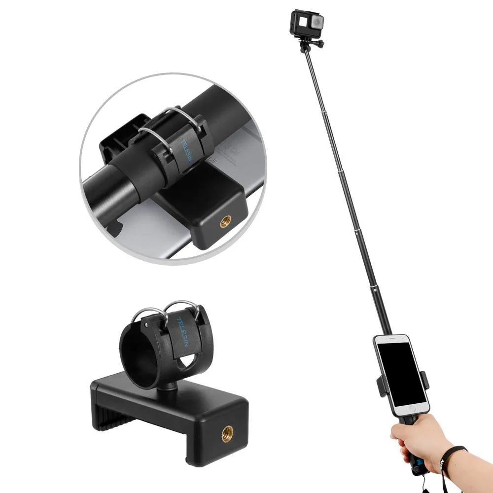 TELESIN 0.9m Extendable Aluminum Alloy Selfie Stick with Tripod and Phone Clip for GoPro