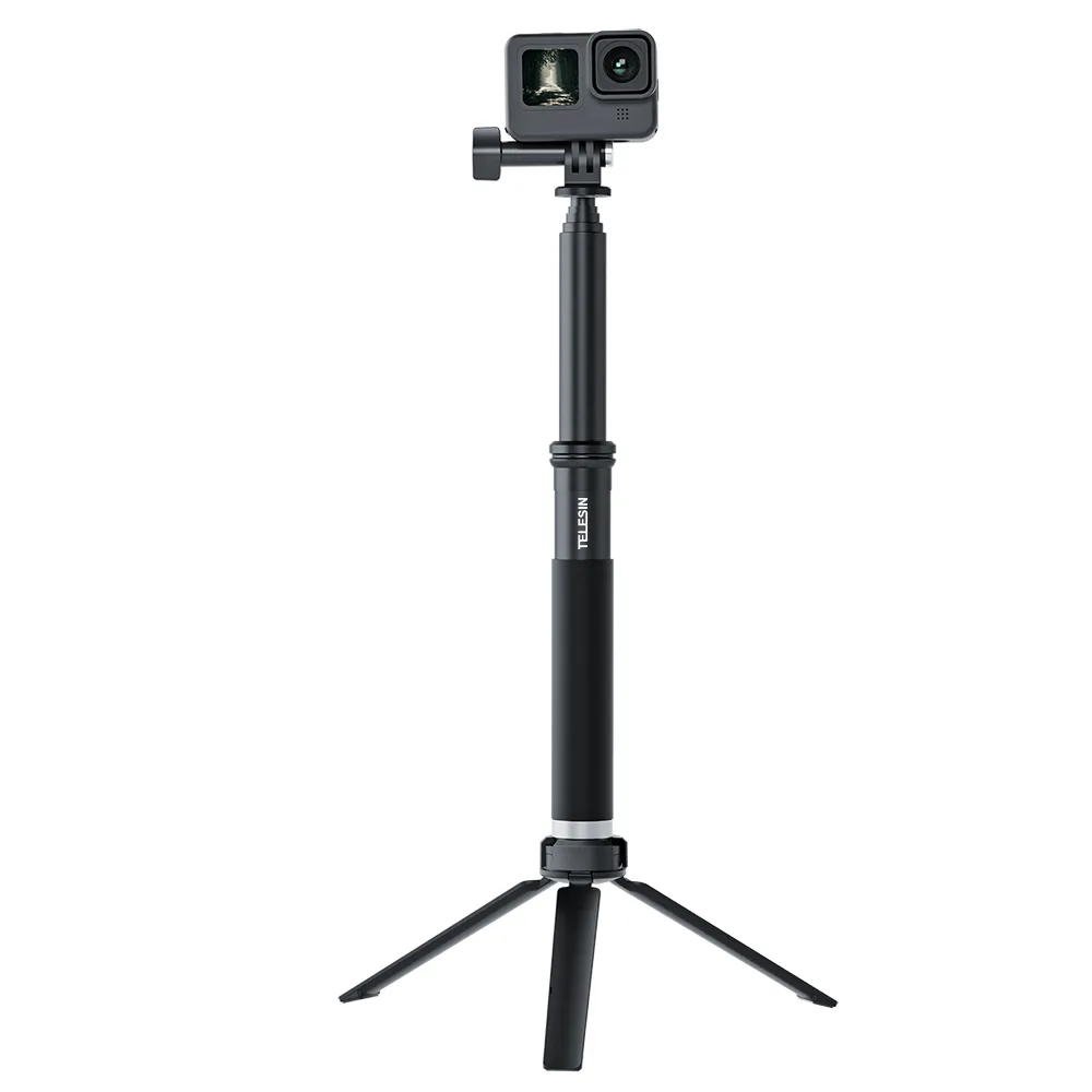 TELESIN 0.9m Extendable Aluminum Alloy Selfie Stick with Tripod and Phone Clip for GoPro