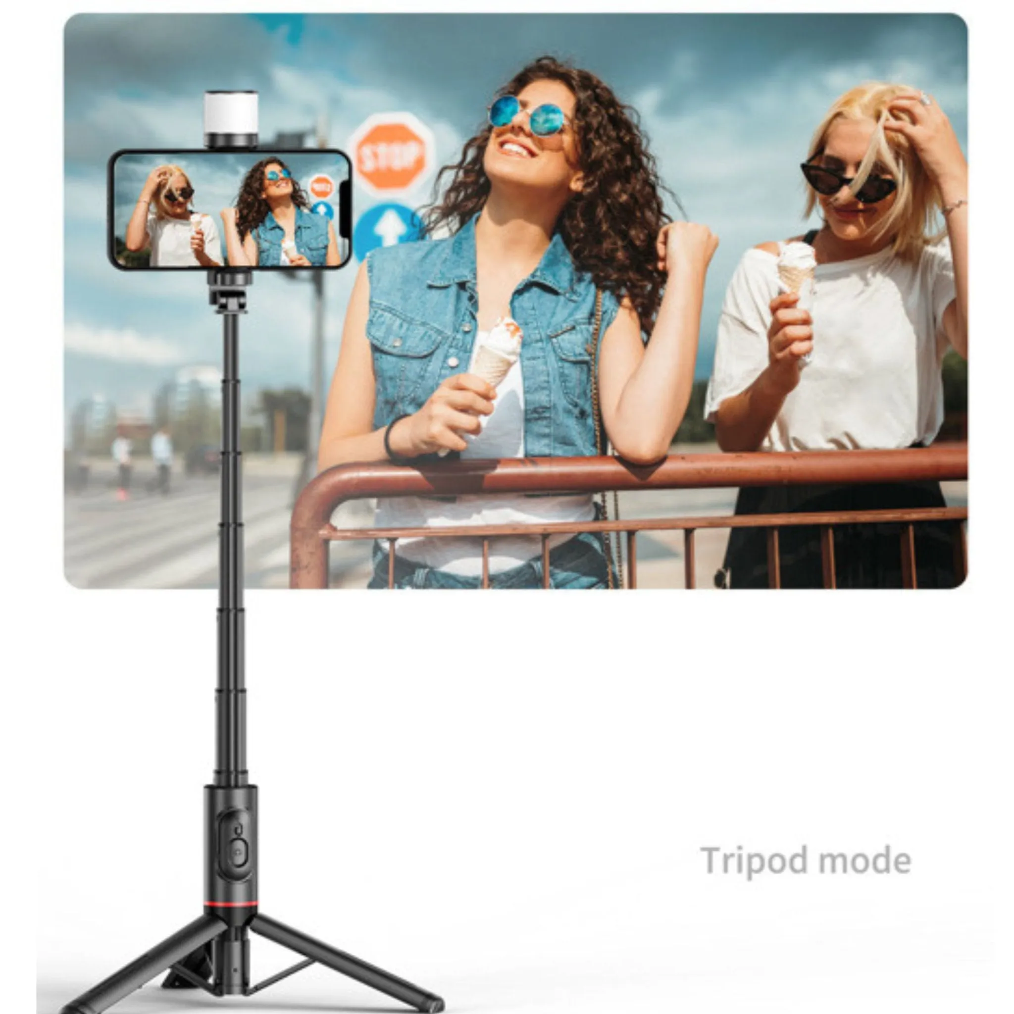 TUTT Q12 Selfie Stick Phone Holder with Fill-light Backlight | Detachable Remote Control | Foldable Rotatable 360"