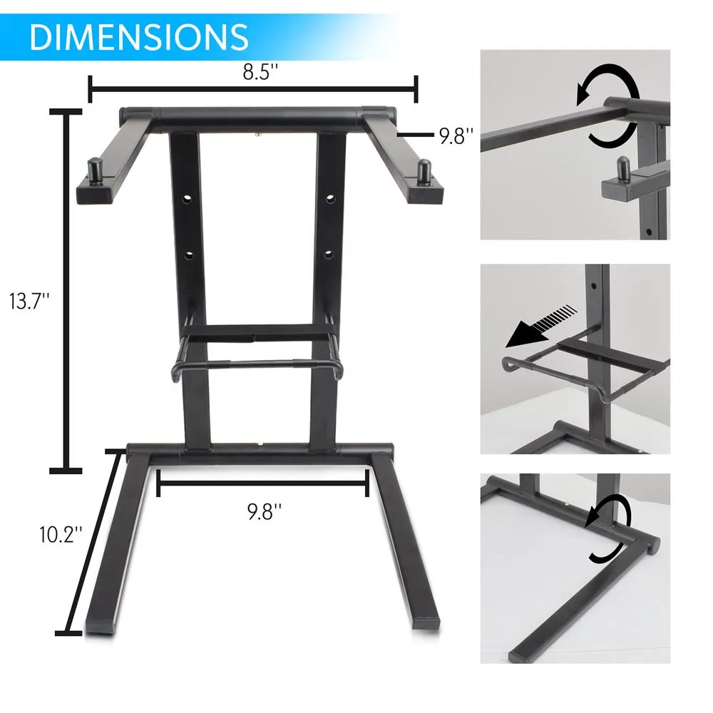 Universal Foldable Dj Laptop Stand - Professional Portable Stand With Second Accessory Tray, Handy Carrying Bag Included