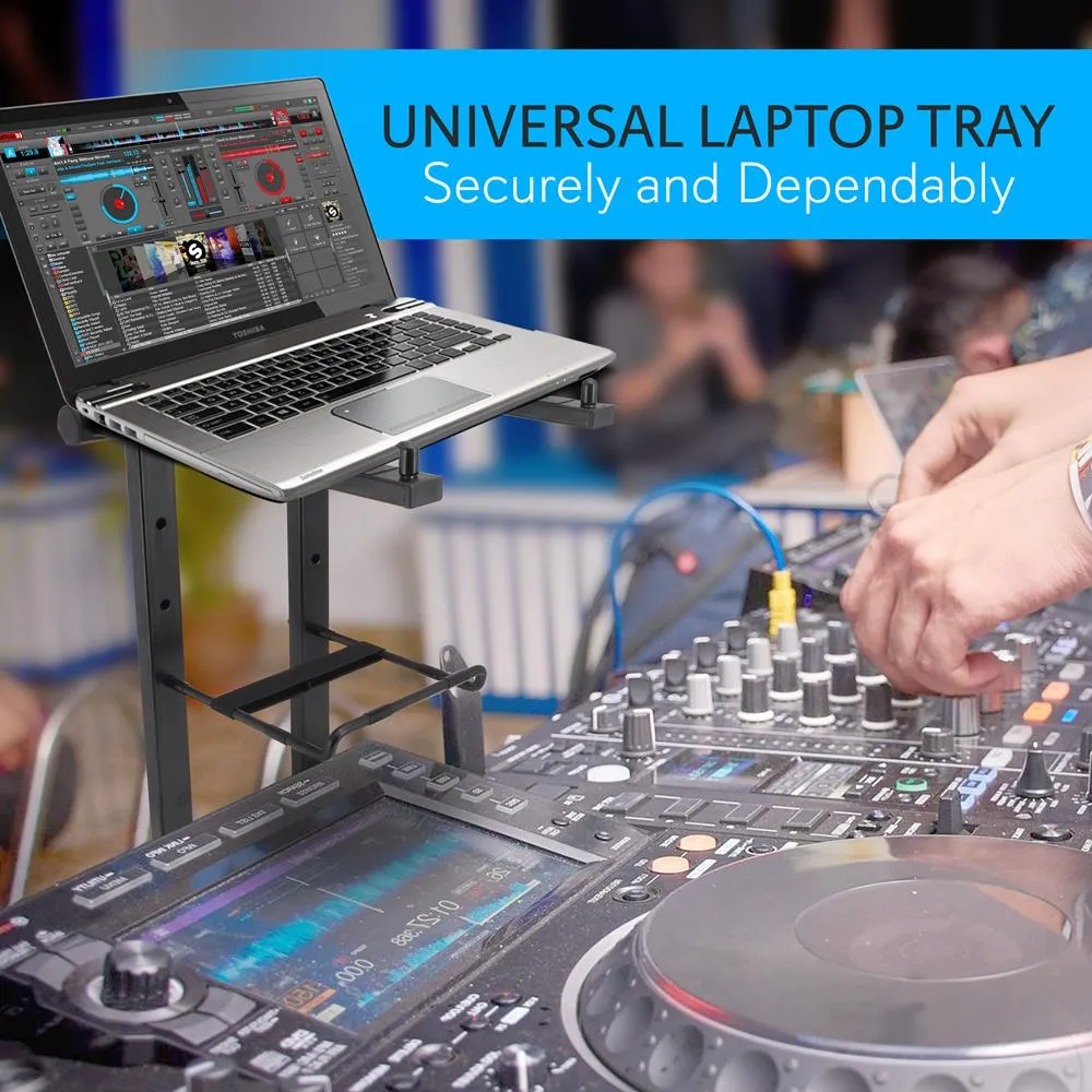 Universal Foldable Dj Laptop Stand - Professional Portable Stand With Second Accessory Tray, Handy Carrying Bag Included