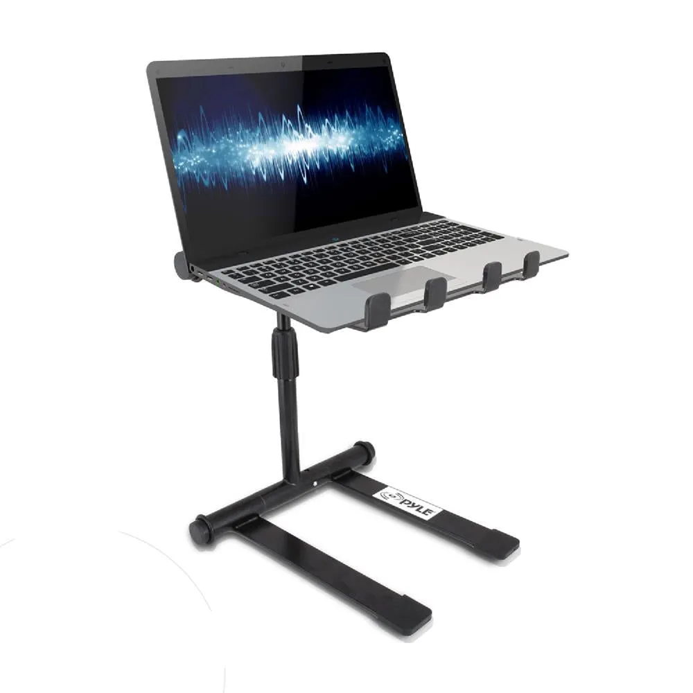 Universal Foldable Dj Laptop Stand - Professional Portable Telescoping Height Stand With Second Accessory Tray, Handy Carrying Bag Included