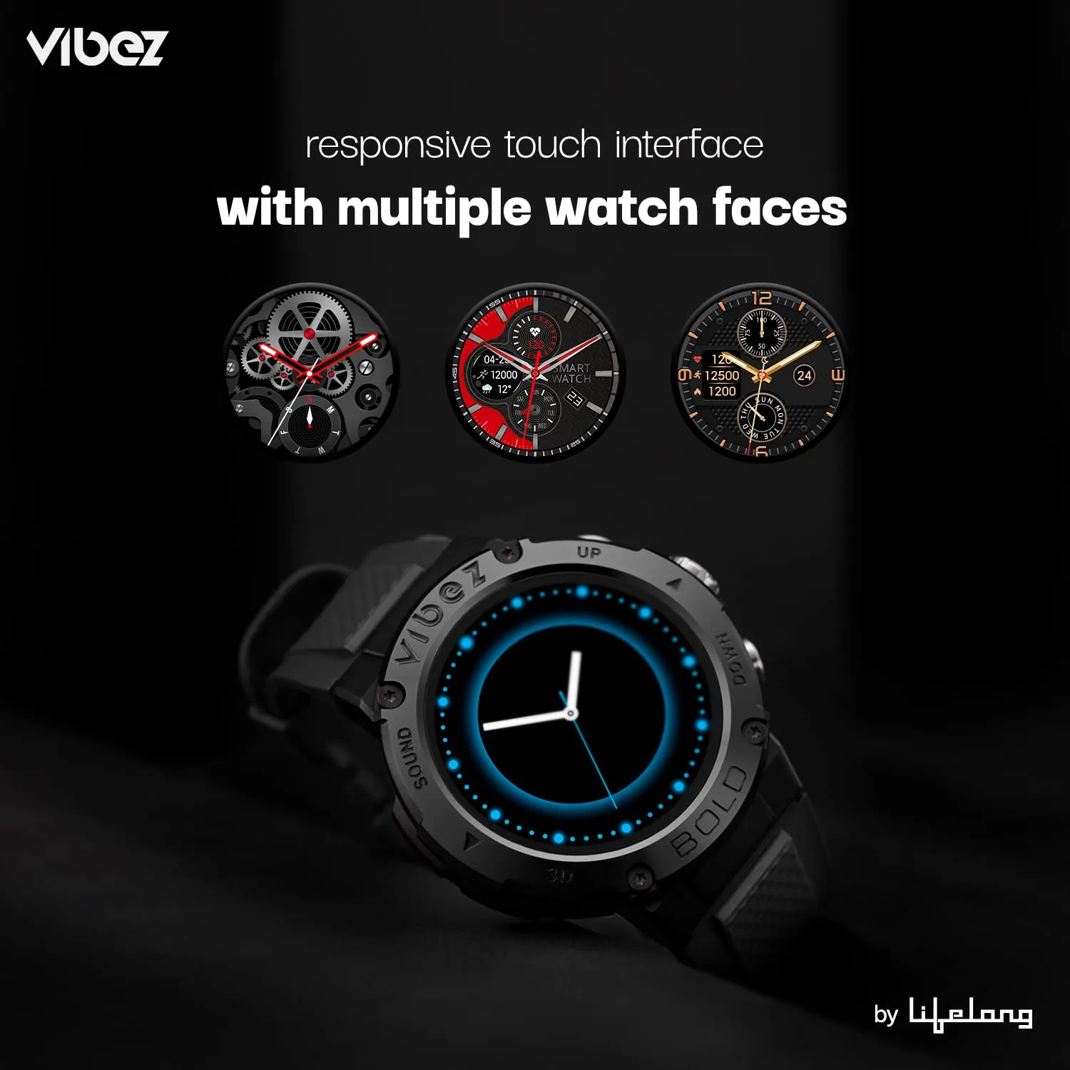 Vibez by Lifelong Bold Smartwatch For Men Bluetooth Calling 1.32" HD Display|24x7 Heart Rate & SpO2 Tracking|Sports Mode|Sleep Monitor|IP67|7 days Battery Backup (VBSWM999, 1 Year Manufacturer Warranty, Black)