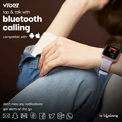 Vibez by Lifelong Hype Women Smartwatch with Bluetooth Calling|Multiple Straps (VBSWW801, 1 Year Manufacturer Warranty, Rose Gold)