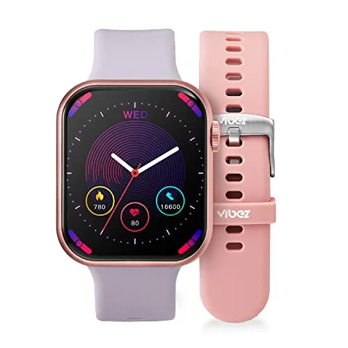 Vibez by Lifelong Hype Women Smartwatch with Bluetooth Calling|Multiple Straps (VBSWW801, 1 Year Manufacturer Warranty, Rose Gold)