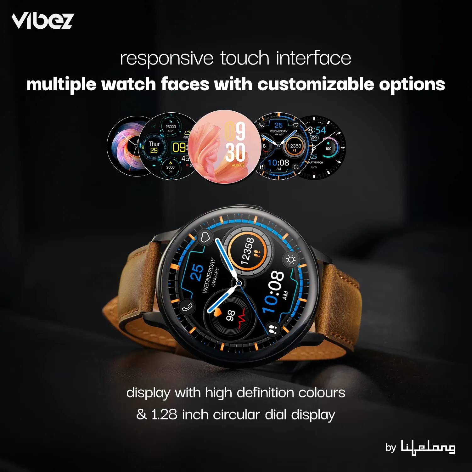 Vibez by Lifelong Smartwatch for Men & Women | 1.28" HD display | One Watch.Two straps |Bluetooth calling, Multiple Watch faces, Health Tracker, 7-day battery|1 Year Warranty( VBSWM189,Emerald series)