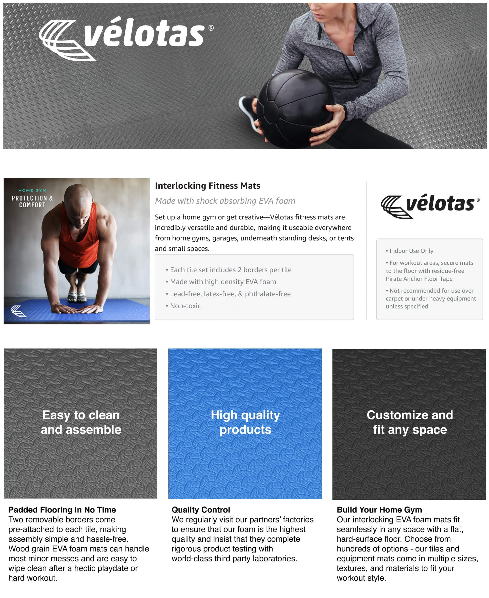 vélotas® Diamond Pattern Fitness Mats Sample Swatch