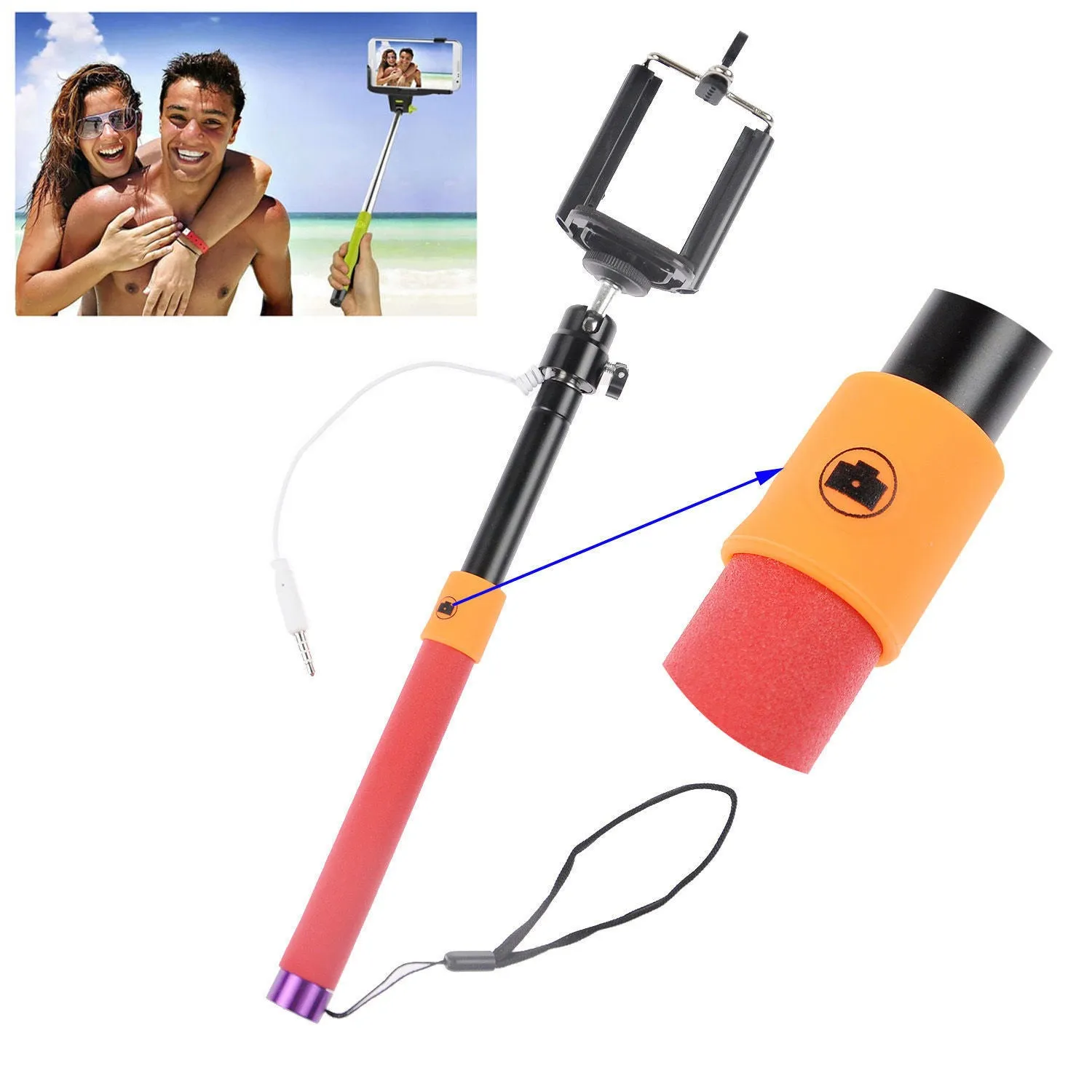 Wired 3.5mm With Sponge Anti Slip Remote Extendable Shutter Selfie Monopod Stick Blue Purple