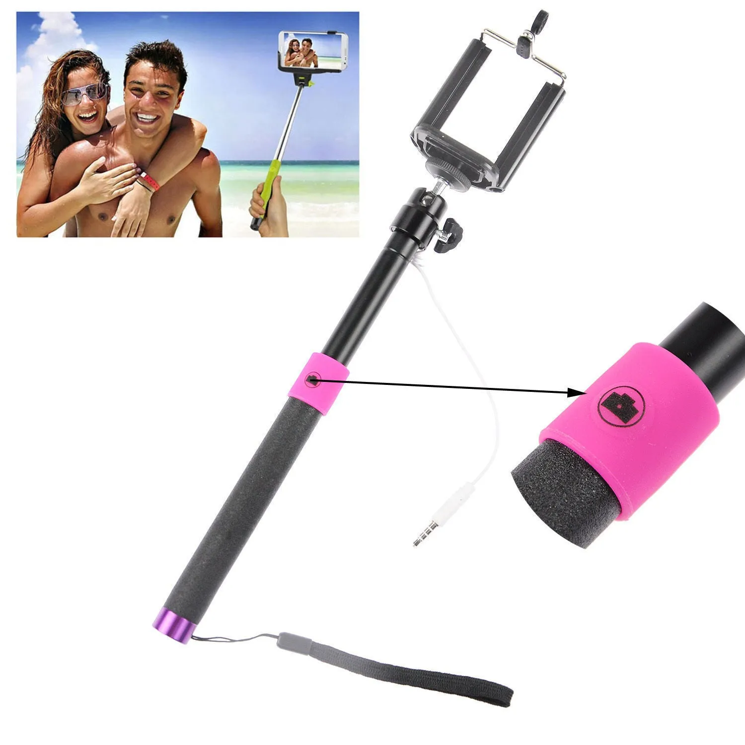 Wired 3.5mm With Sponge Anti Slip Remote Extendable Shutter Selfie Monopod Stick Blue Purple